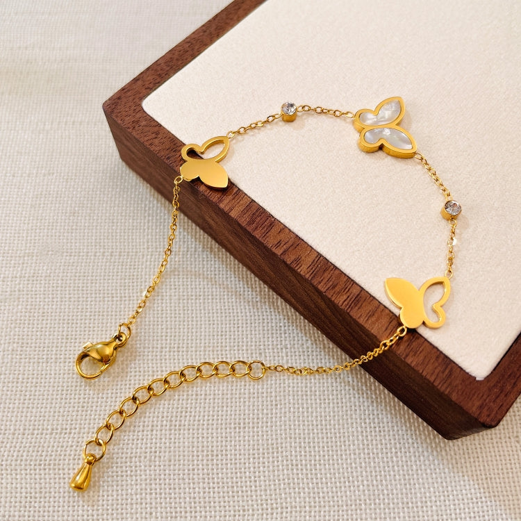OPK GS1568 Stainless Steel Personalized Hollow Butterfly Zirconia Bracelet - Gold