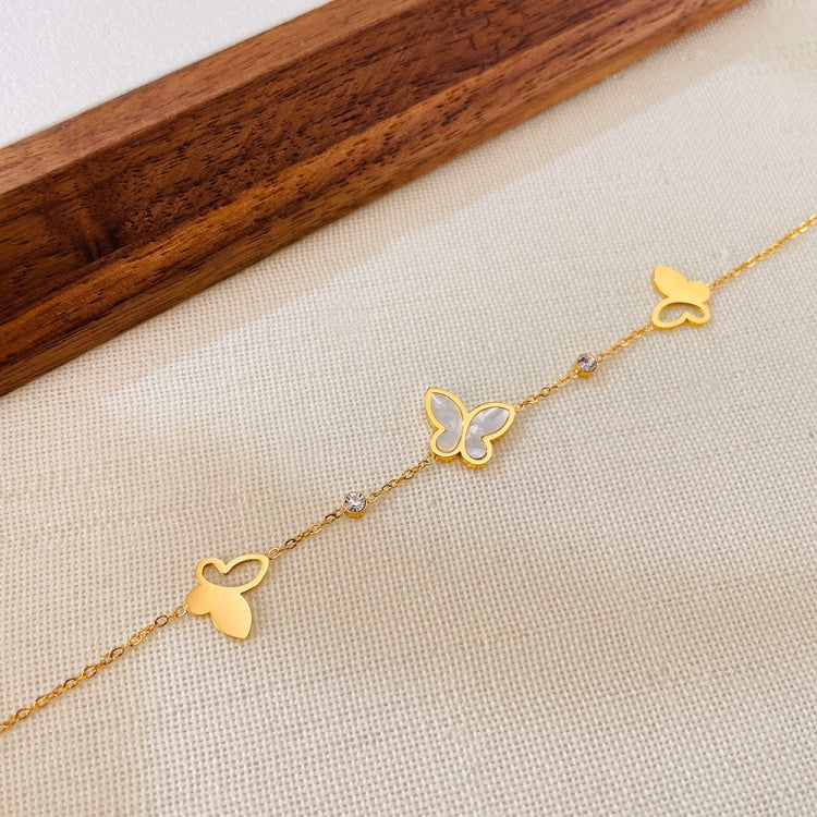 OPK GS1568 Stainless Steel Personalized Hollow Butterfly Zirconia Bracelet - Gold