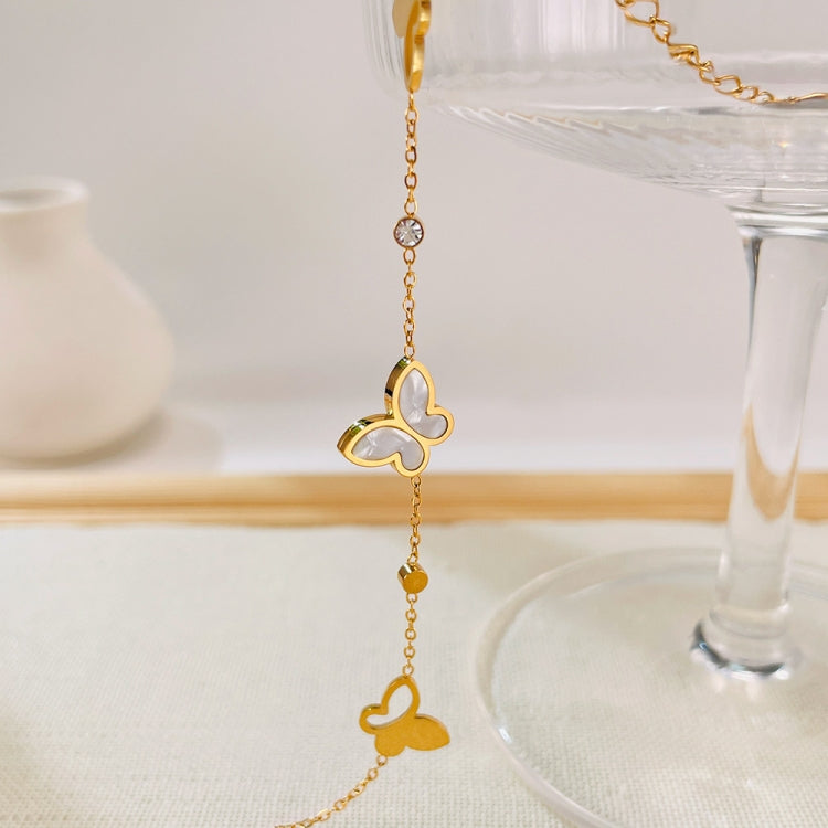 OPK GS1568 Stainless Steel Personalized Hollow Butterfly Zirconia Bracelet - Gold