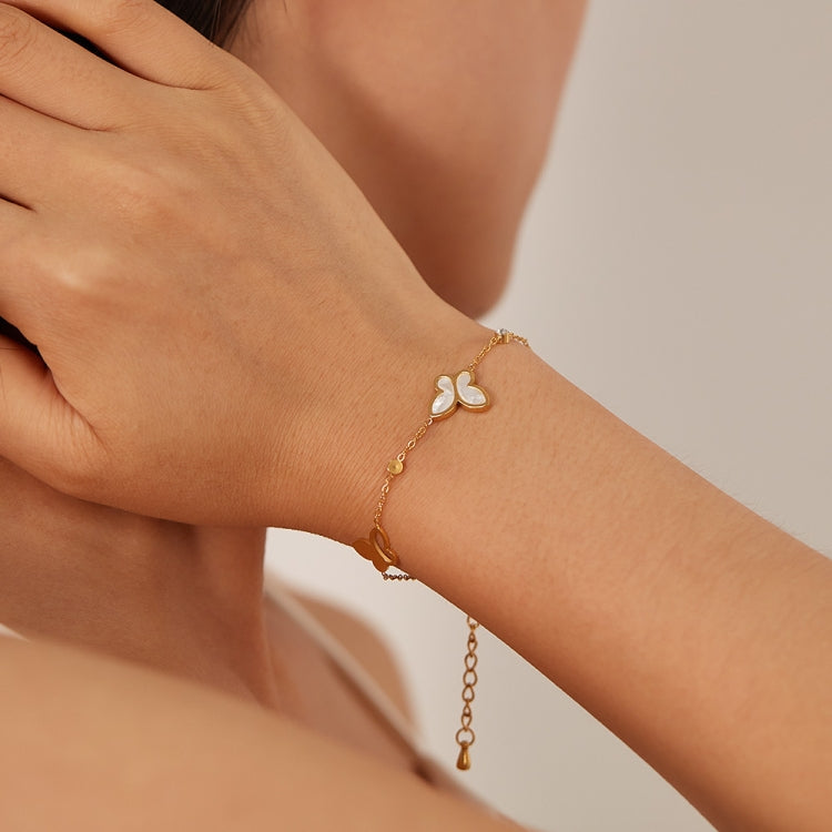 OPK GS1568 Stainless Steel Personalized Hollow Butterfly Zirconia Bracelet - Gold