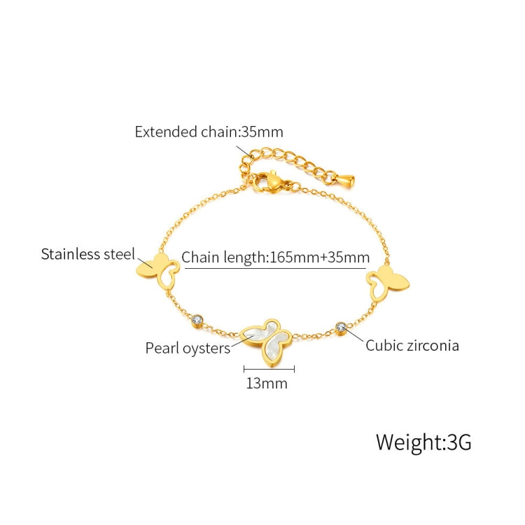 OPK GS1568 Stainless Steel Personalized Hollow Butterfly Zirconia Bracelet - Gold