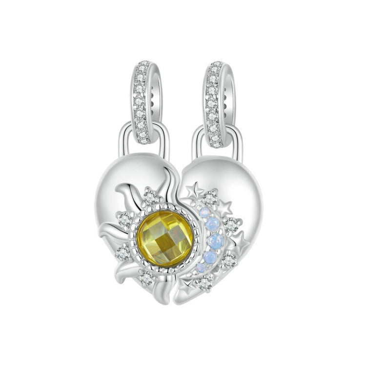 S925 Sterling Silver DIY Detachable Sun Moon Heart Pendant - BSC1034