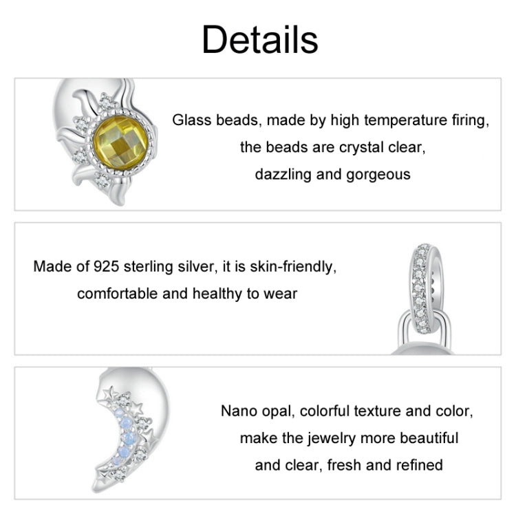 S925 Sterling Silver DIY Detachable Sun Moon Heart Pendant - BSC1034