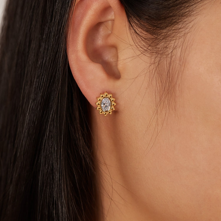 OPK GE944 1pair Vintage Simple Diamond Earrings Stainless Steel Gold-Plated Earrings