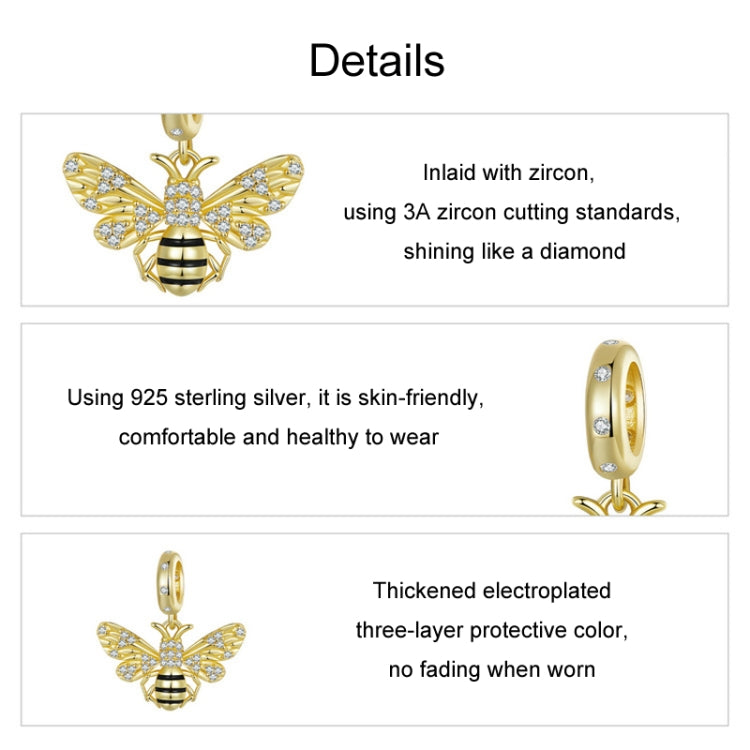 S925 Sterling Silver Gold-Plated Bee DIY Bracelet Pendant - BSC1035