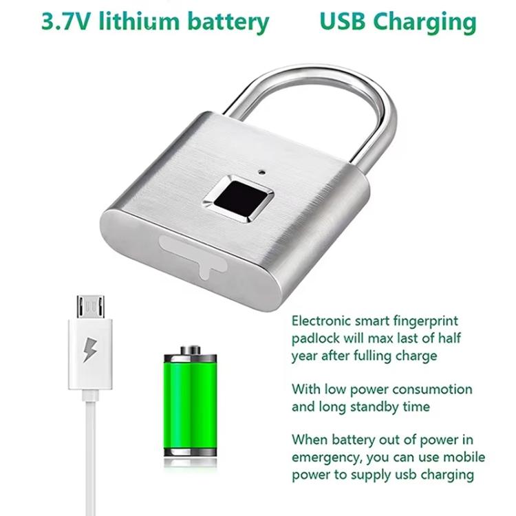 Smart Fingerprint Rechargeable Padlock Waterproof Morse Code Emergency Unlocking - Matte Silver