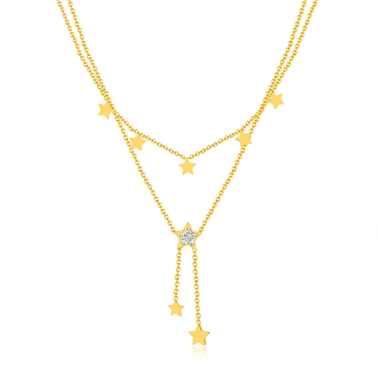OPK GX2436 Stainless Steel Tassel Pentagram Pendant Stacking Necklace - Gold