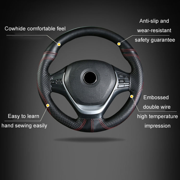 38cm Cowhide Embossed Hand-Stitched Double-Line Steering Wheel Cover