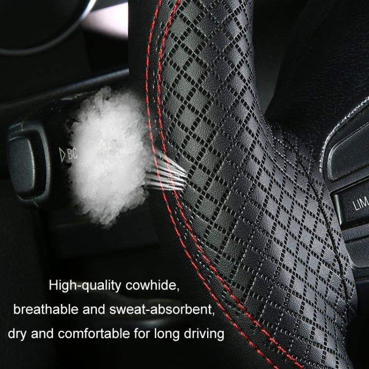 38cm Cowhide Embossed Hand-Stitched Double-Line Steering Wheel Cover