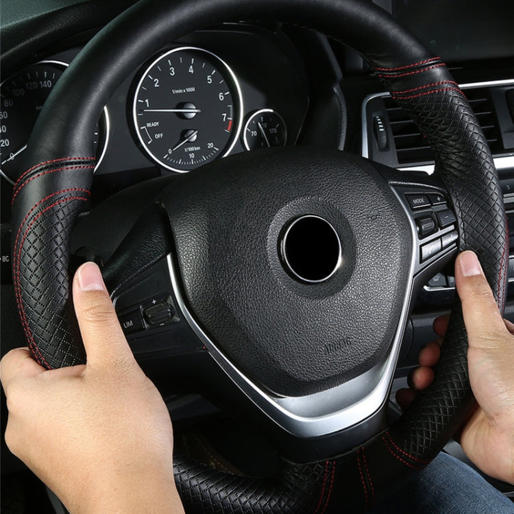 38cm Cowhide Embossed Hand-Stitched Double-Line Steering Wheel Cover