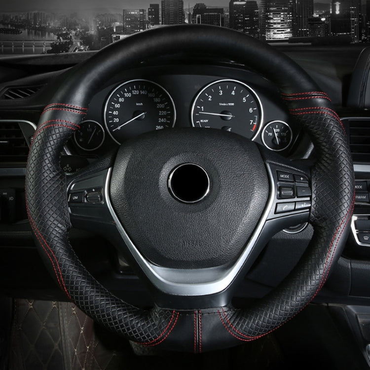 38cm Cowhide Embossed Hand-Stitched Double-Line Steering Wheel Cover