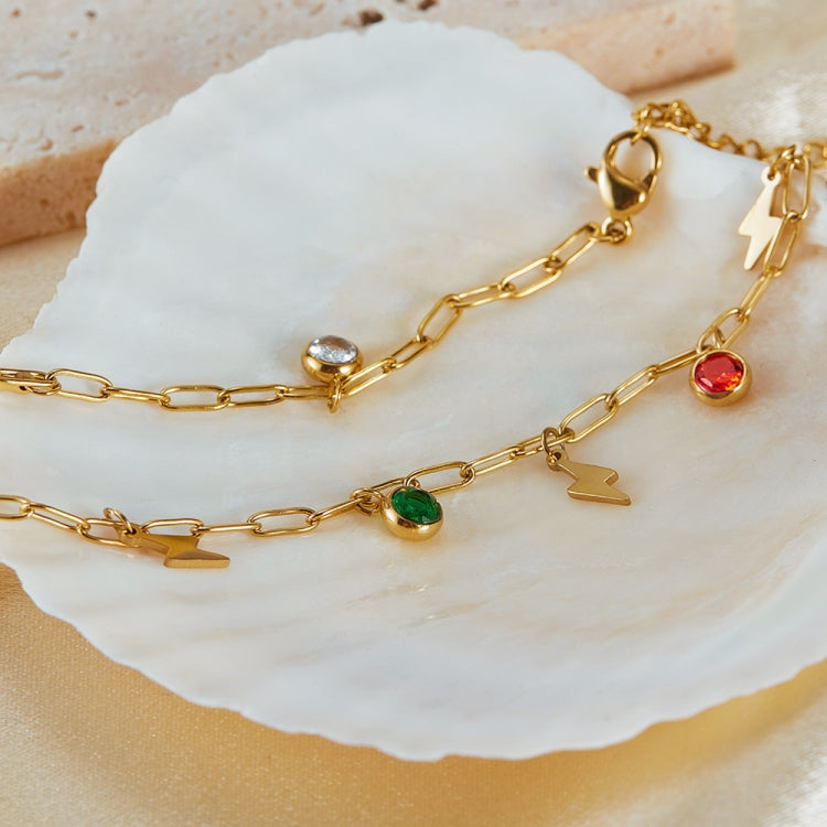 OPK GZ201 Stainless Steel Dopamine Zirconia Flash Small Pendant Anklets - Gold
