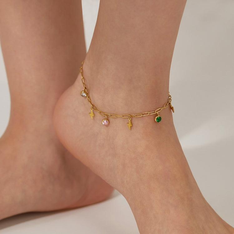 OPK GZ201 Stainless Steel Dopamine Zirconia Flash Small Pendant Anklets - Gold