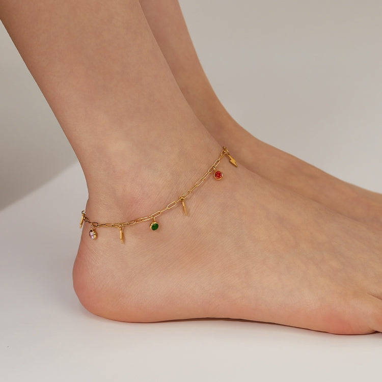 OPK GZ201 Stainless Steel Dopamine Zirconia Flash Small Pendant Anklets - Gold
