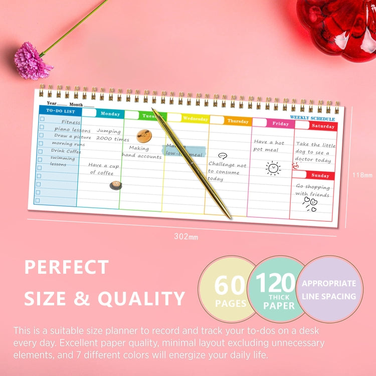 60 Sheets Undated Metal Coil Weekly Planner Notepad Schedule Book To Do List