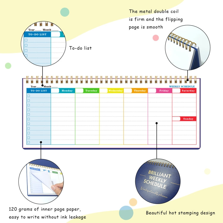 60 Sheets Undated Metal Coil Weekly Planner Notepad Schedule Book To Do List