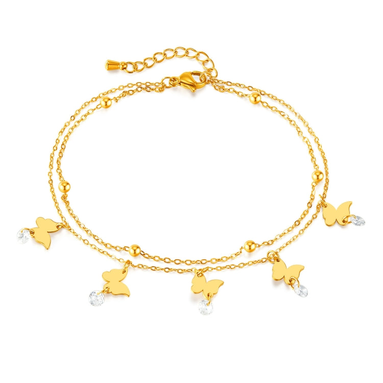 OPK GZ200 Double Layers Stainless Steel Butterfly Anklets - Gold
