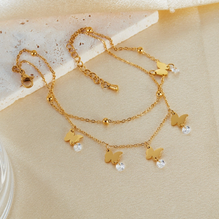 OPK GZ200 Double Layers Stainless Steel Butterfly Anklets - Gold