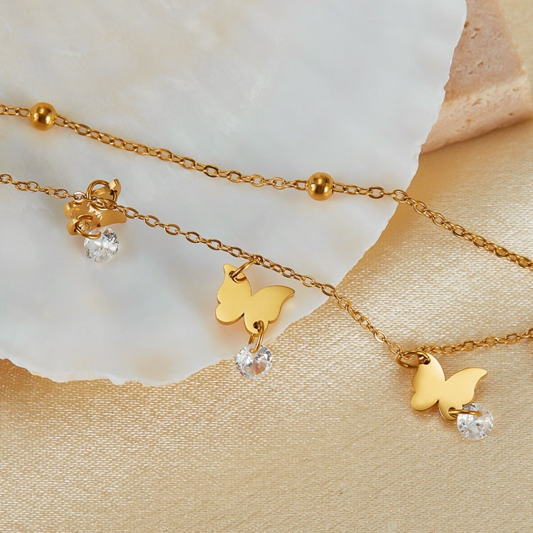 OPK GZ200 Double Layers Stainless Steel Butterfly Anklets - Gold