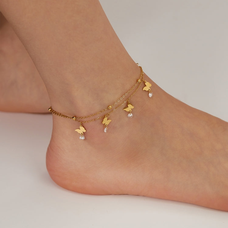 OPK GZ200 Double Layers Stainless Steel Butterfly Anklets - Gold
