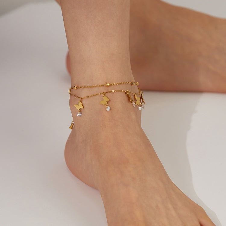 OPK GZ200 Double Layers Stainless Steel Butterfly Anklets - Gold