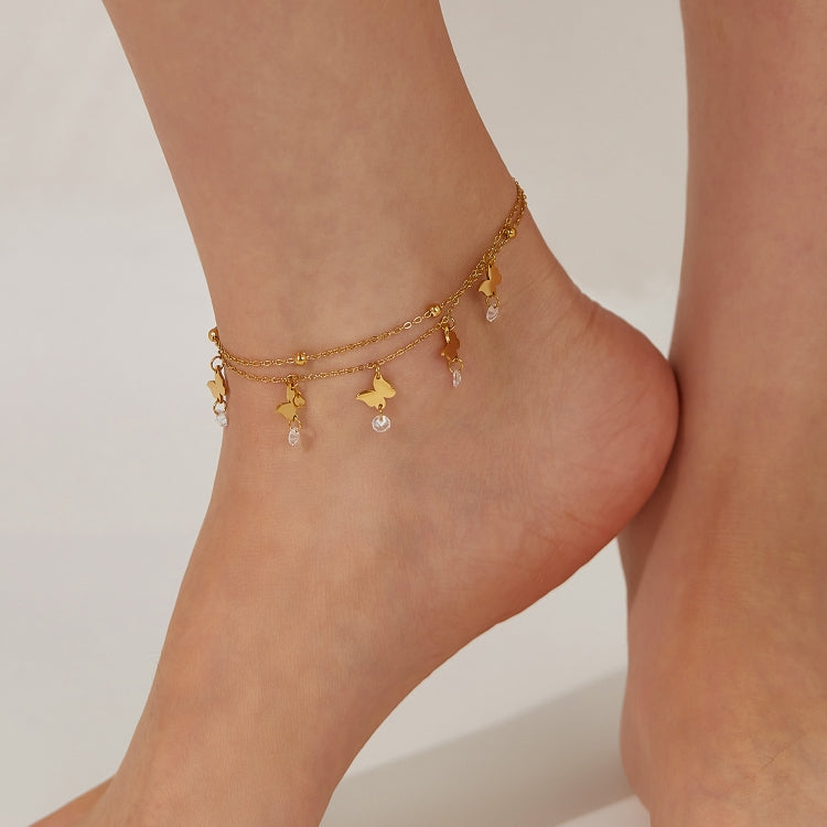 OPK GZ200 Double Layers Stainless Steel Butterfly Anklets - Gold