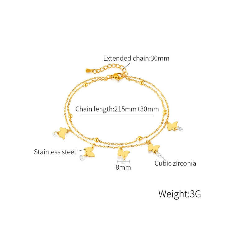 OPK GZ200 Double Layers Stainless Steel Butterfly Anklets - Gold