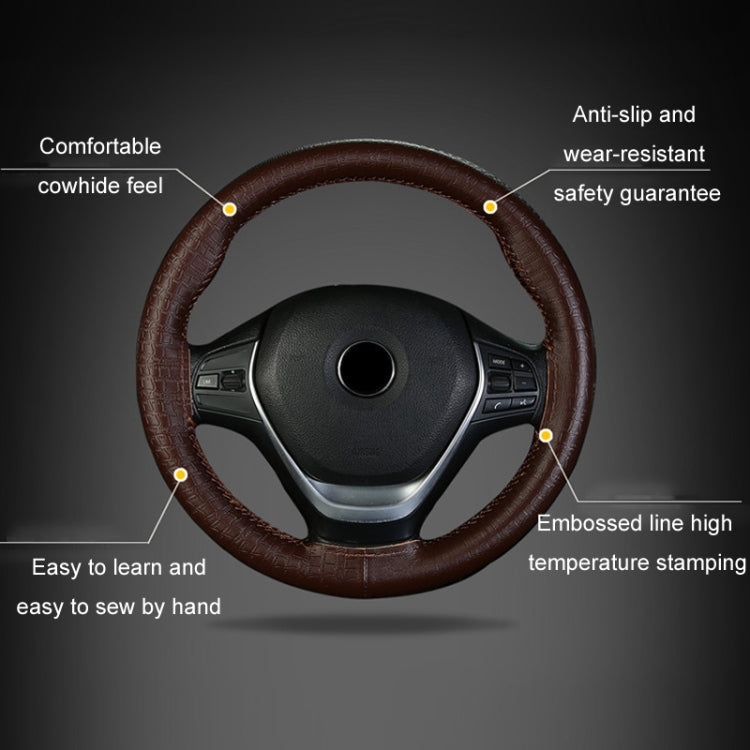 38cm Four-season Embossed Cowhide Hand-sewn Steering Wheel Cover