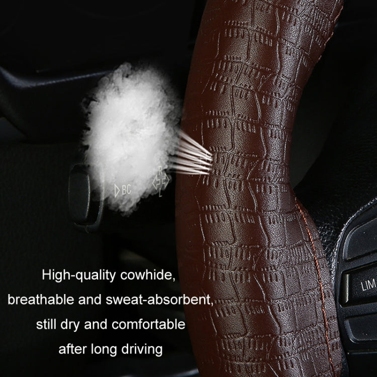 38cm Four-season Embossed Cowhide Hand-sewn Steering Wheel Cover