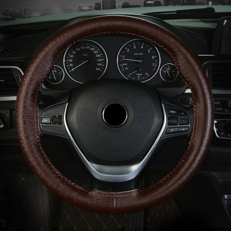 38cm Four-season Embossed Cowhide Hand-sewn Steering Wheel Cover