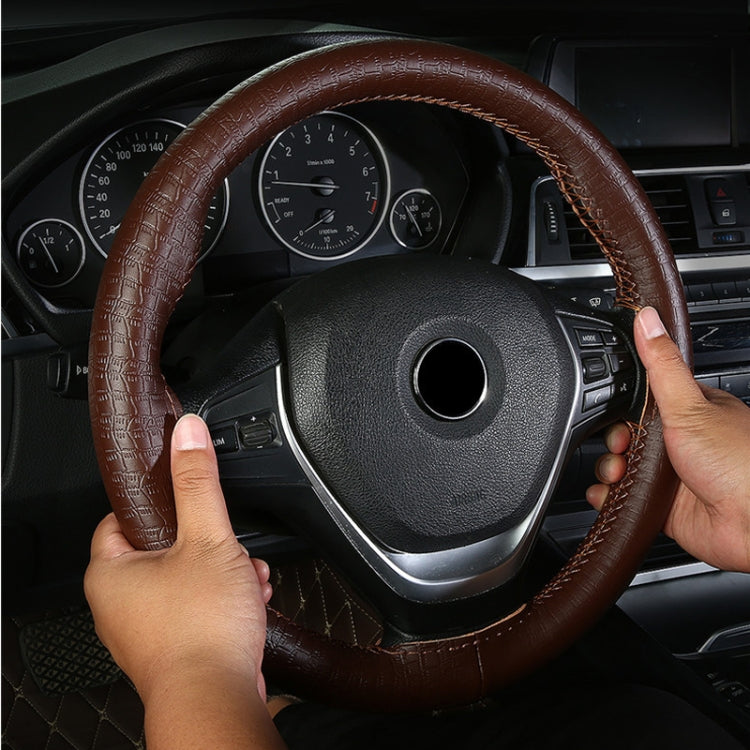 38cm Four-season Embossed Cowhide Hand-sewn Steering Wheel Cover