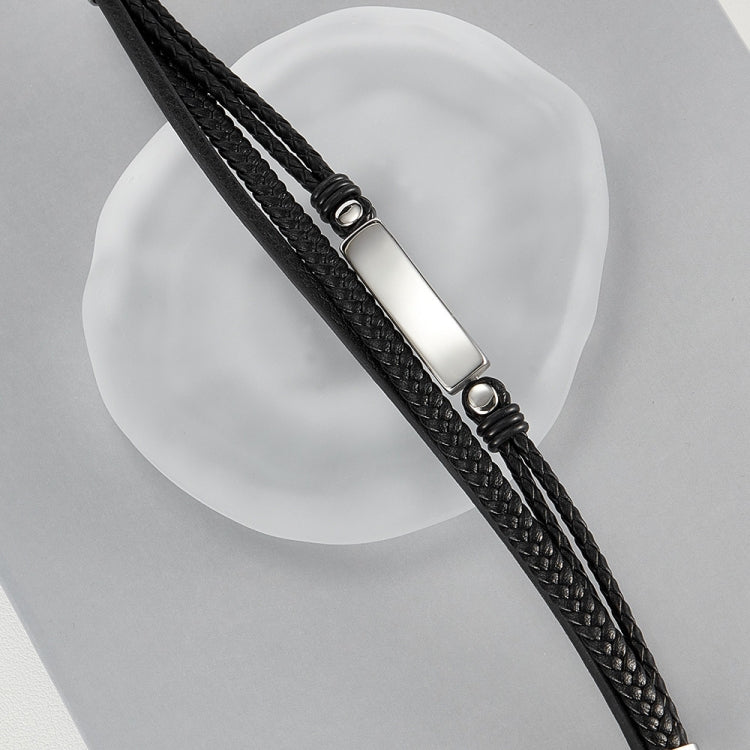 OPK PH1591 Simple Stainless Steel Glossy Multi-Layer Braided Leather Bracelet