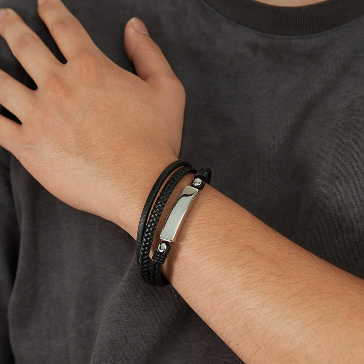 OPK PH1591 Simple Stainless Steel Glossy Multi-Layer Braided Leather Bracelet