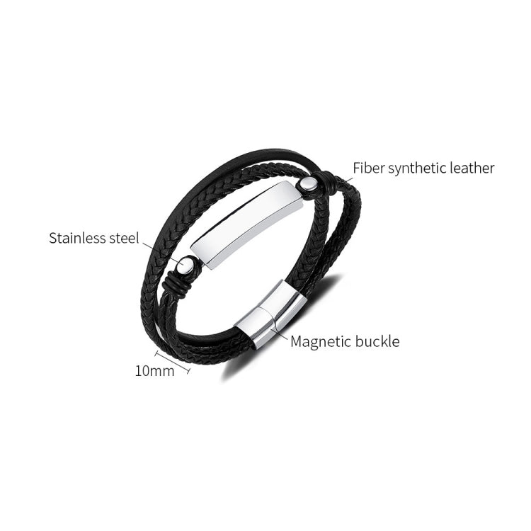 OPK PH1591 Simple Stainless Steel Glossy Multi-Layer Braided Leather Bracelet