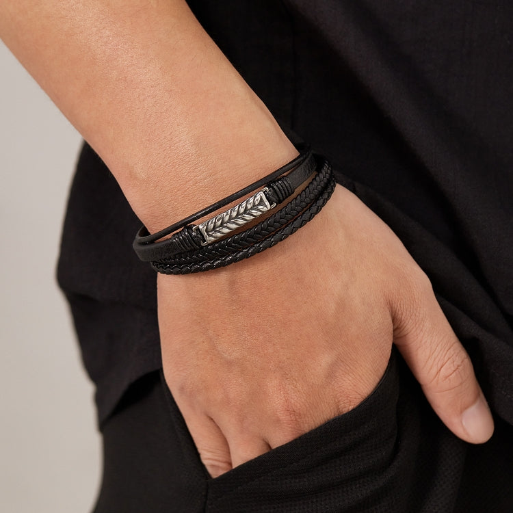 OPK PH1590 Personalized Retro Stainless Steel Multi-Layer Braided Magnetic Buckle Bracelet
