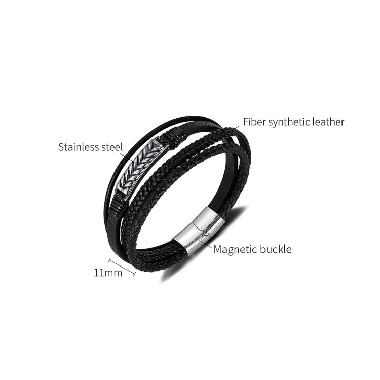 OPK PH1590 Personalized Retro Stainless Steel Multi-Layer Braided Magnetic Buckle Bracelet