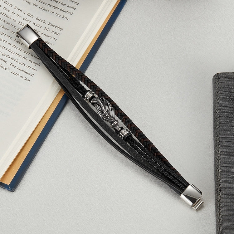 OPK PH1589 Stainless Steel Vintage Multi-Layer Braided Leather Bracelet