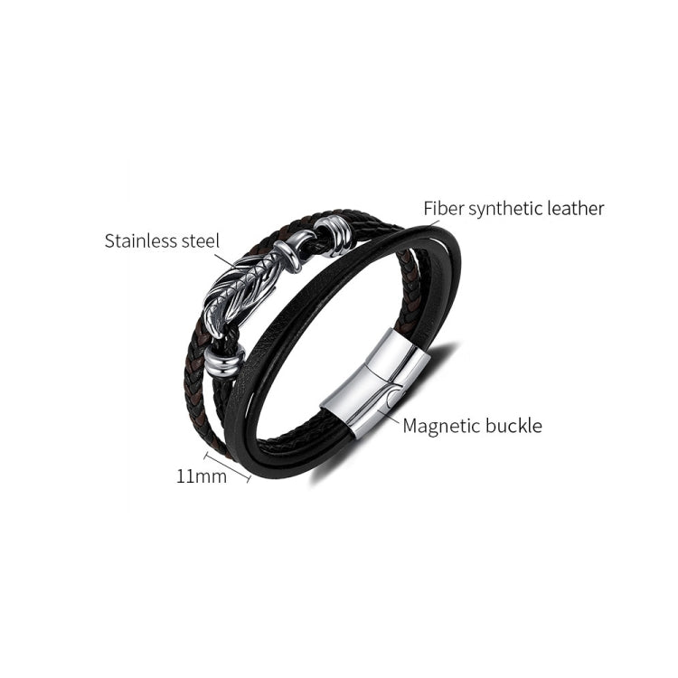 OPK PH1589 Stainless Steel Vintage Multi-Layer Braided Leather Bracelet