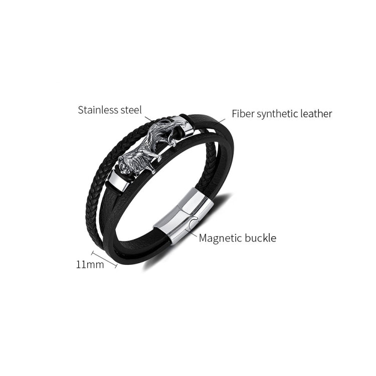 OPK PH1588 Personalized Retro Stainless Steel Lion Accessory Multi-Layer Braided Leather Bracelet
