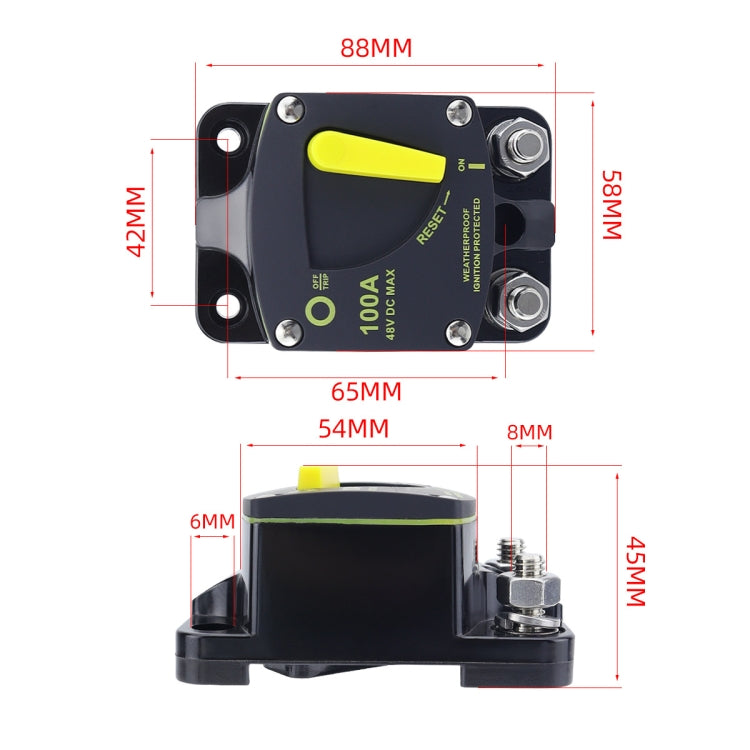 RV Yacht Manual Reset Ignition Protection Fuse Switch With Terminal Accessories, Current: 200A