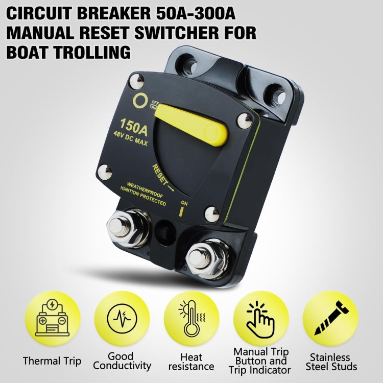 RV Yacht Manual Reset Ignition Protection Fuse Switch With Terminal Accessories, Current: 250A