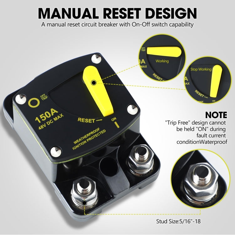 RV Yacht Manual Reset Ignition Protection Fuse Switch With Terminal Accessories, Current: 150A