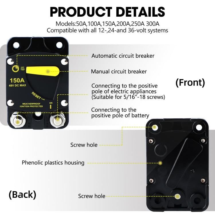RV Yacht Manual Reset Ignition Protection Fuse Switch With Terminal Accessories, Current: 100A