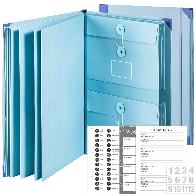 Accordion Document Bag File Folio Used to Record Key Personal Information Or Prepare For Emergencies, Spec: Blue
