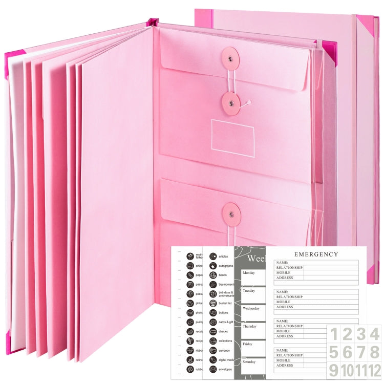 Accordion Document Bag File Folio Used to Record Key Personal Information Or Prepare For Emergencies, Spec: Pink