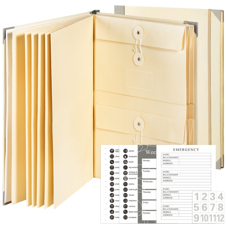 Accordion Document Bag File Folio Used to Record Key Personal Information Or Prepare For Emergencies, Spec: Khaki