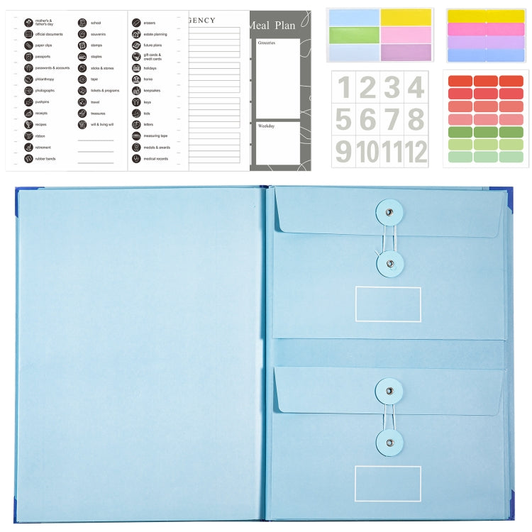 Accordion Document Bag File Folio Used to Record Key Personal Information Or Prepare For Emergencies, Spec: With Colorful Stickers Blue