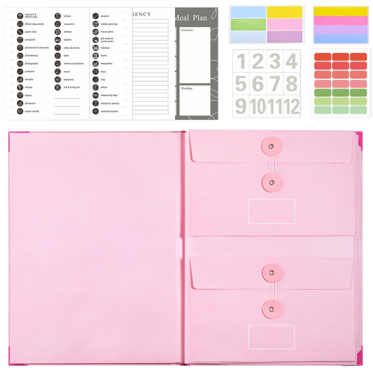 Accordion Document Bag File Folio Used to Record Key Personal Information Or Prepare For Emergencies, Spec: With Colorful Stickers Pink