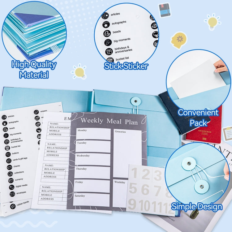 Accordion Document Bag File Folio Used to Record Key Personal Information Or Prepare For Emergencies, Spec: Blue