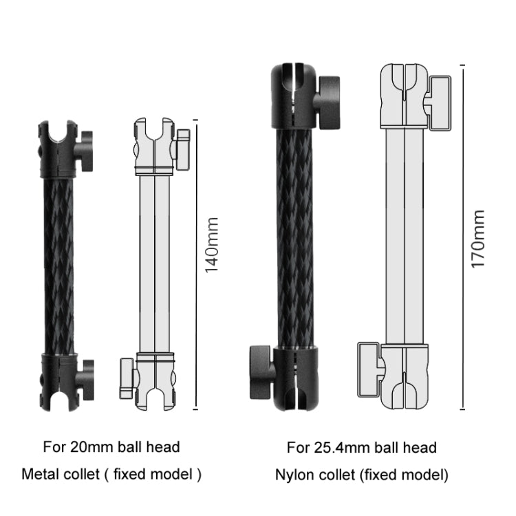 Car Phone Mount Extension Arm Double Jointed Swivel Adjustment Carbon Fiber Bracket Connecting Rod, Model: 170mm For 25.4mm Ball Head